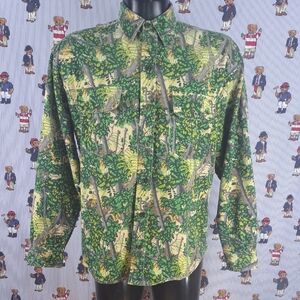 Vintage Y2K Bushlan casual camouflage hunting long sleeve Med button up shirt